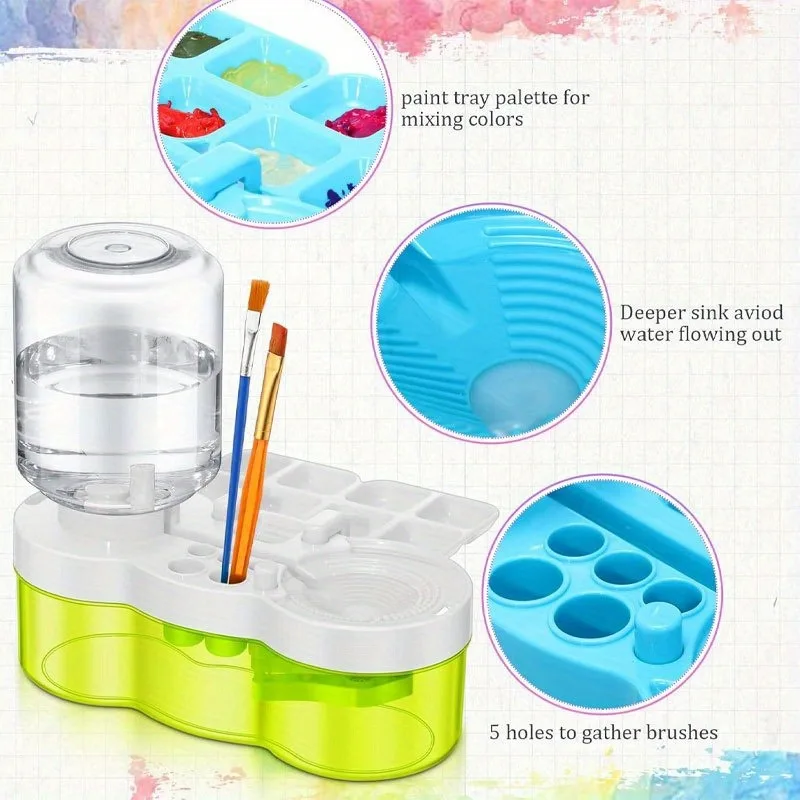 Multi-Functional Paint Brush Rinsing Tools, With Color Palette and Brush Holder, Automatic Water Circulation Back to School