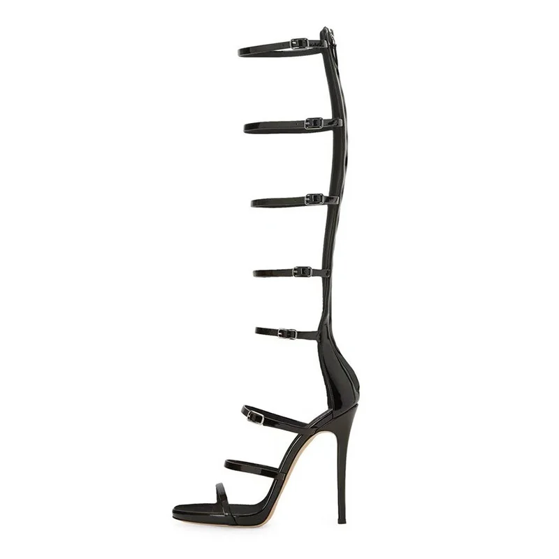 Summer Women's Cool Boots New 2026 Sexy 10cm High Heel Sandals Buckle Black Gold Dress Party Woman's Knee Boots Big Size 36-43 view 2