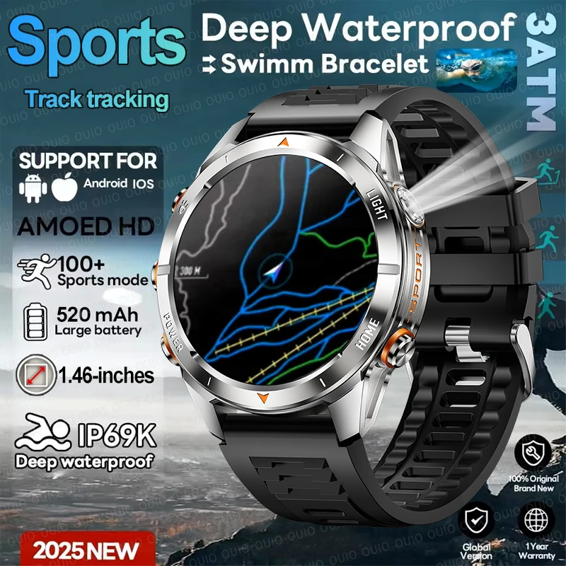 

Новые мужские умные часы для спорта на открытом воздухе HUAWEI, 515 мАч, IP69K, 3 АТМ, водонепроницаемые, 100+, спортивные светодиодные фонарики, режимы BT Call, умные часы