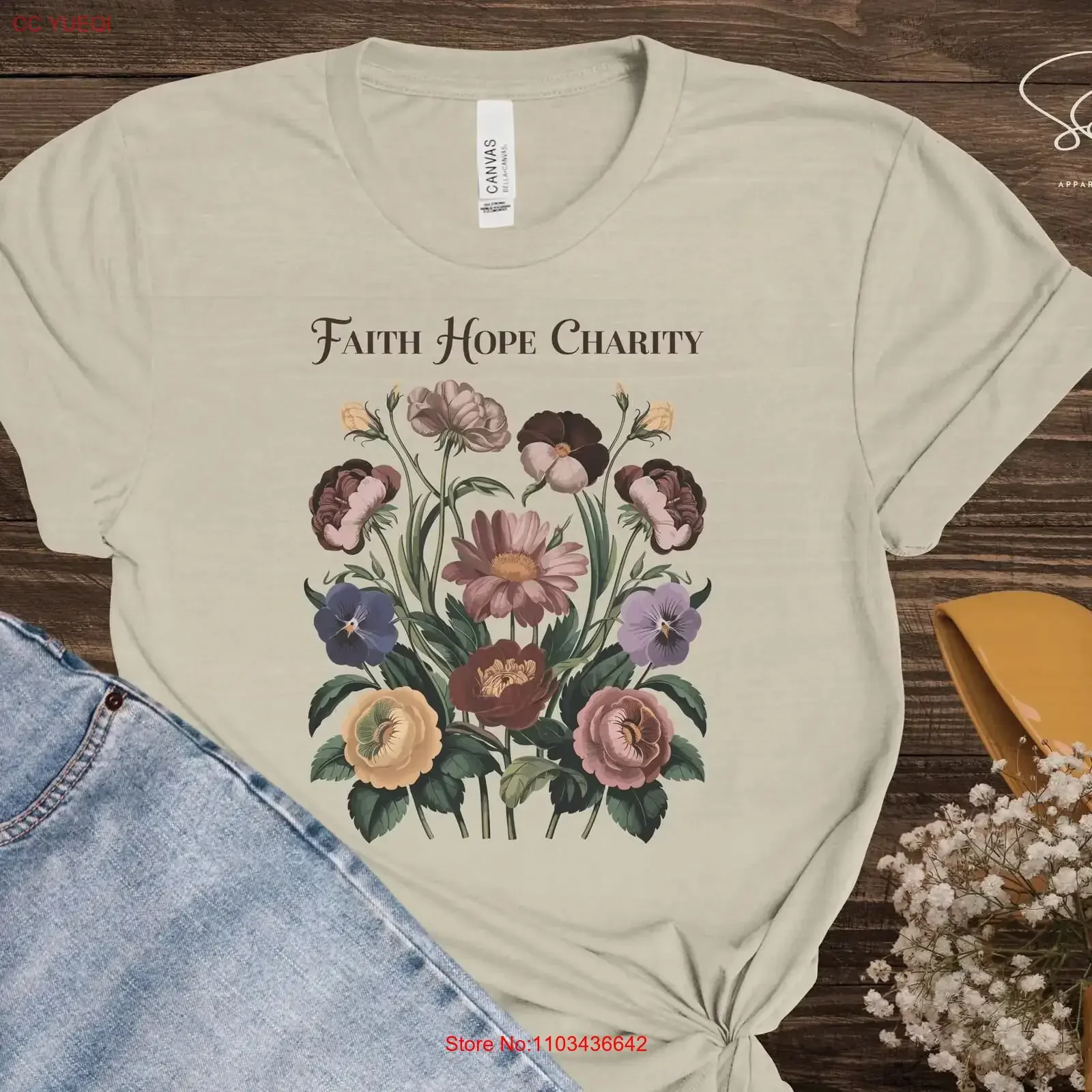 Foi espoir carité Vintage Floral chrétien t-shirt pour chrétiens missionnaire vintage lavé homme graphique vêtements de créateur