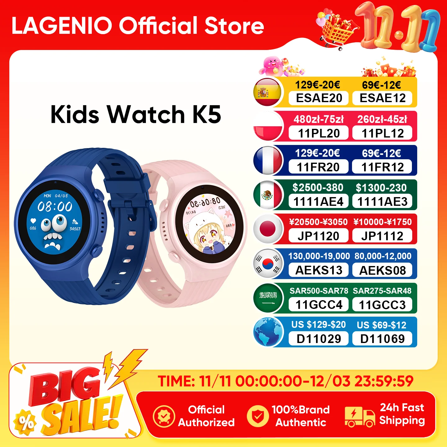 

LAGENIO K5 4G Kids Smart Watch SIM Video Camera Call Phone Watch WIFI GPS Monitor Tracker Safety Alerts Smartwatch for Boy Girl