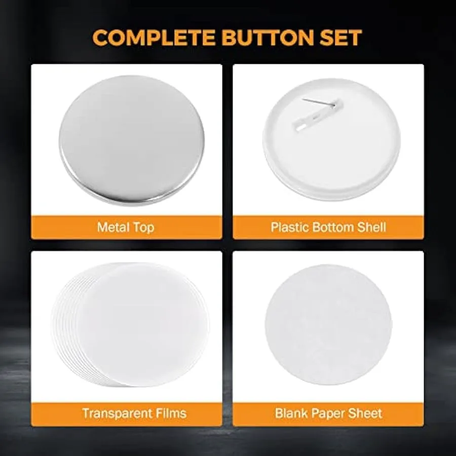 BEAMNOVA 75mm 200 Sets of Fixed Pin Back Button Supplies + 100 Pcs of Plastic Films for Button Maker Machine