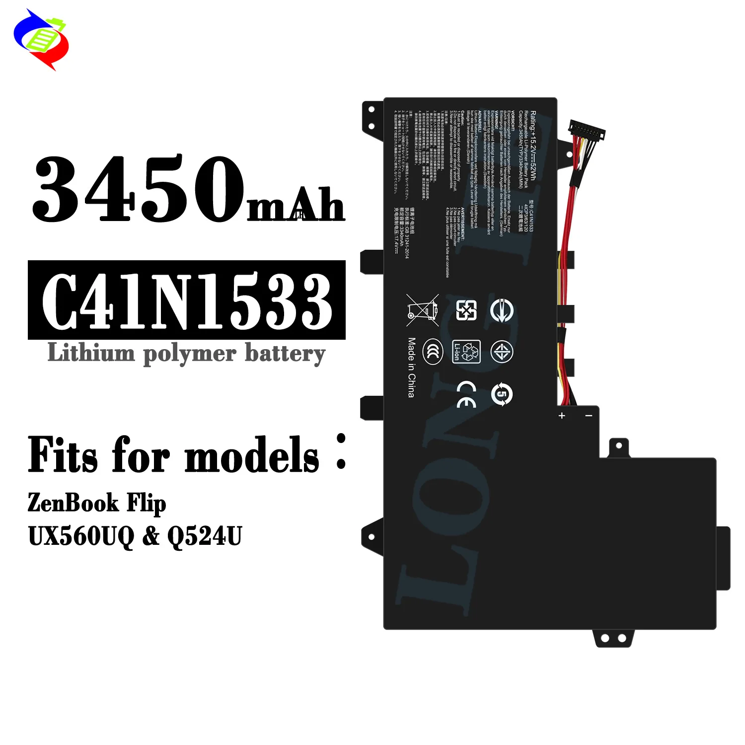 

C41N1533 52Wh 15.2V Laptop Battery for ASUS ZenBook Flip Q524U Q524UQ Q534U Q534UX UX560UQ UX560UX Series 0B200-02010200 Battery