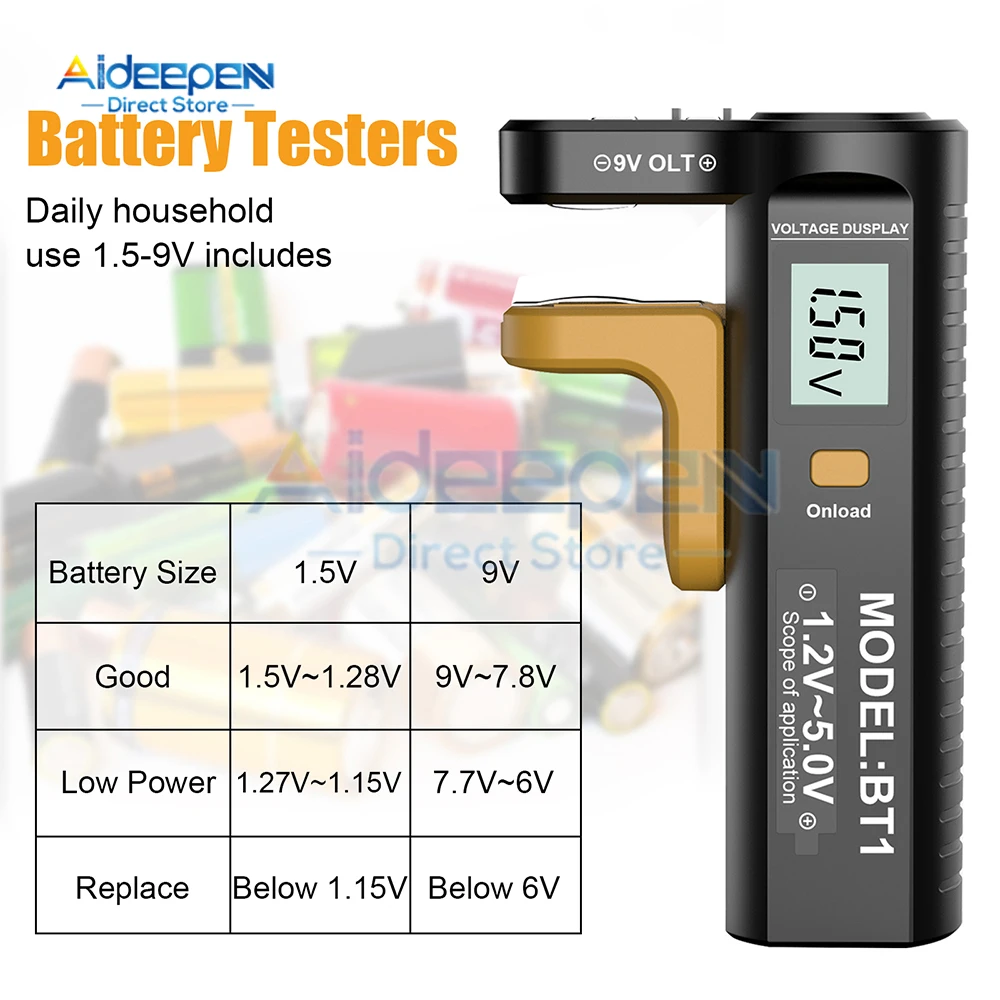 LCD Digital Battery Capacity Tester Checkered load analyzer Display Check 9V 1.2V-5.0V AAA Button Cell Universal test