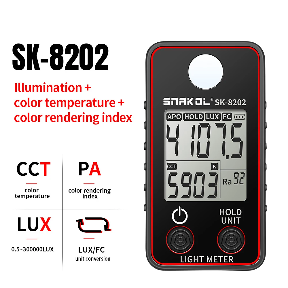 SNAKOL Color Temperature Tester High Precise Illuminance Meter 0.5-300000LUX LED Illumination Test Meter Luminance Measuring