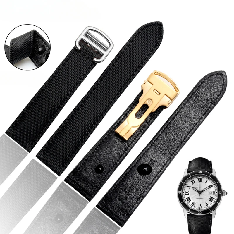 Universal Flat Interface Canvas Watch Strap for Cartier Tank Black Bay London Series 18 20mm Folding Buckle Nylon Watchband view 5