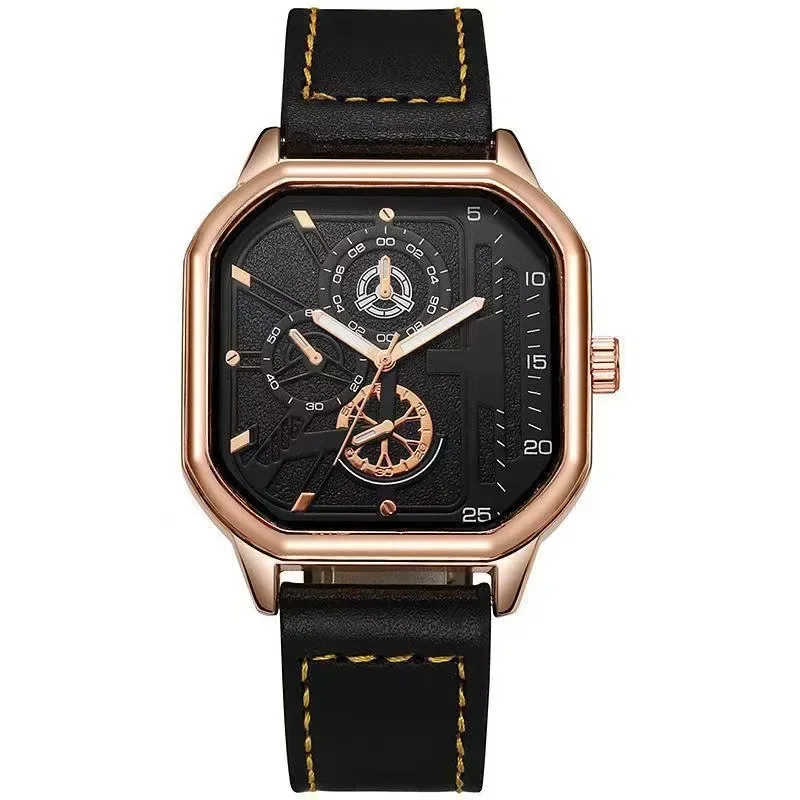 Men\'s Quartz Watches Alloy Dial Business Men Watch PU Leather Strap Square Sports Watch Cool Black Wristwatch for Man