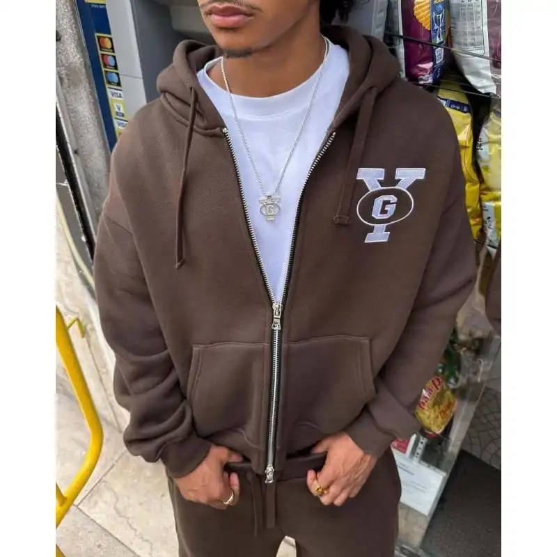 

Осенне-зимний новый американский кардиган с капюшоном и цифровым принтом на молнии, модная уличная свободная толстовка с капюшоном, комплект с длинными брюками