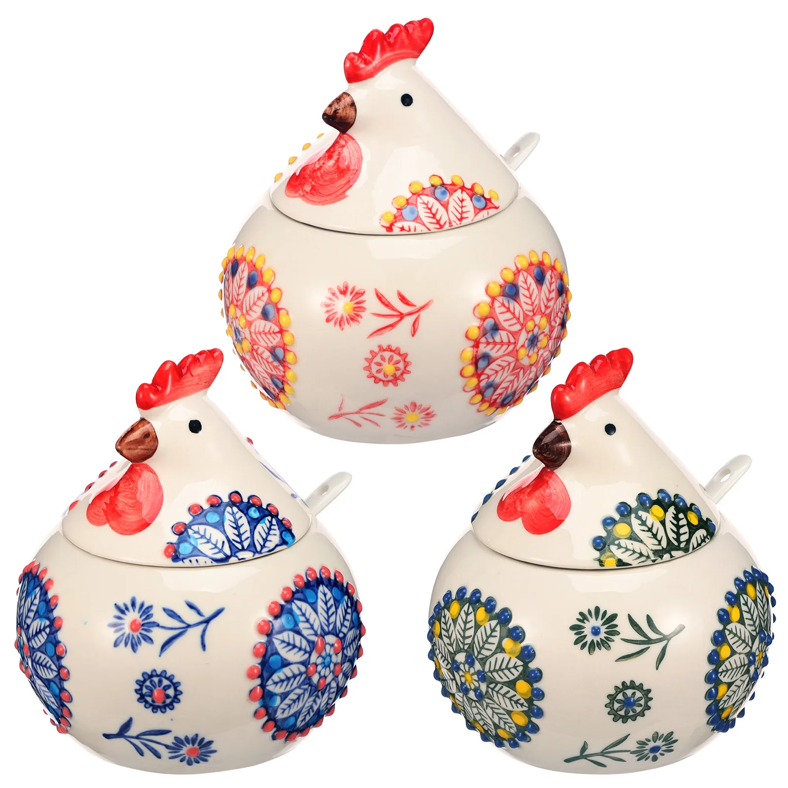 

1/3Pcs Ceramic Salt Cellar 13.53 OZ Large Chicken Salt Jar with Lid and Spoon Multi-purpose Coffee Bean Storage Jars for Kitchen