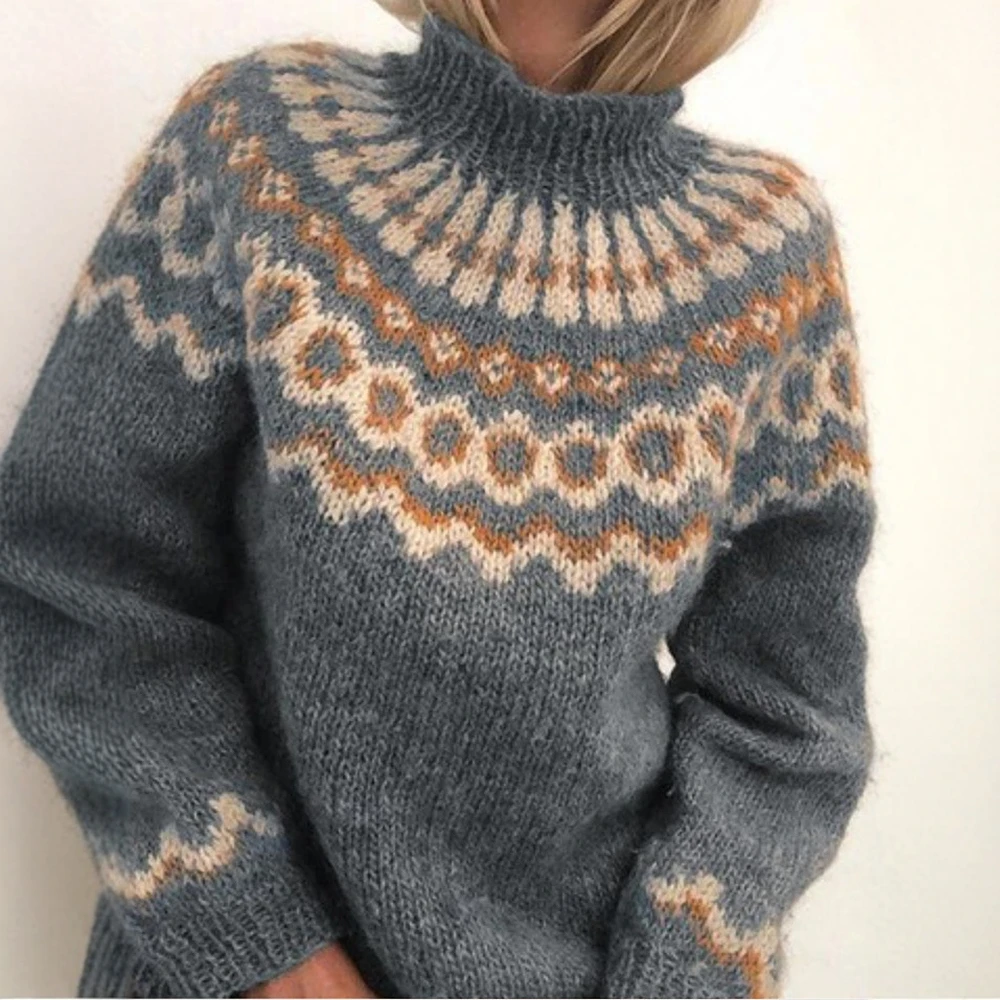 

Women's High Neck Long Sleeve Sweater Korean Style Autumn Winter Casual Contrast Color Stripes Daily Wear