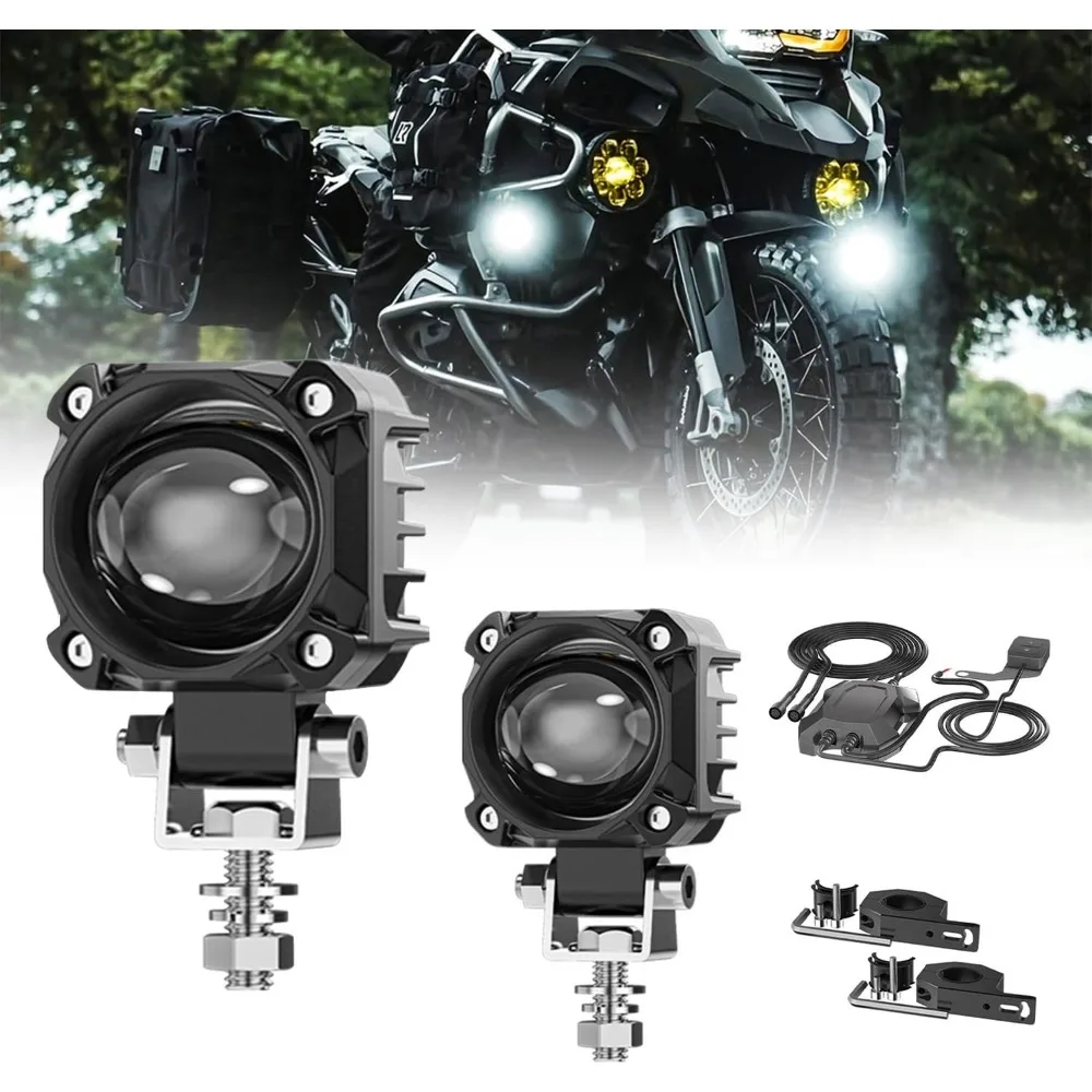 

Motorcycle LED Fog Spot Auxiliary Lights White Amber Waterproof 30W Off Road Driving Kit with Mount Brackets Wire Harness
