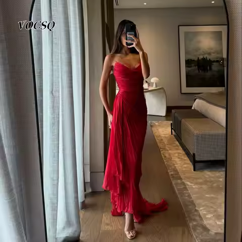 Spaghetti Strap Prom Dresses Elegant Red Evening Dresses Saudi Arabia Party Dress فستان سهرة نسائي Customized