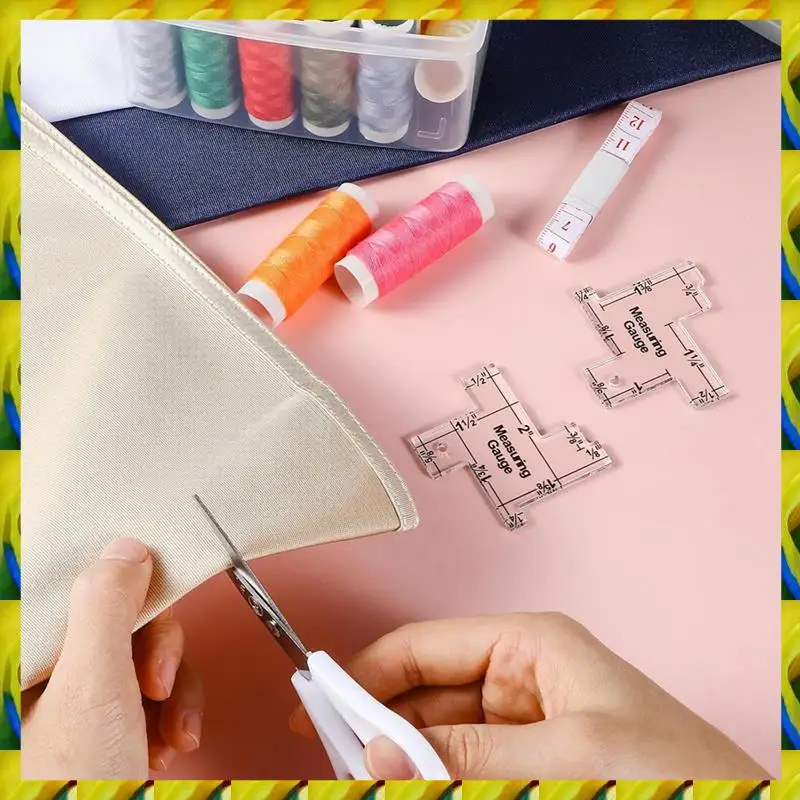 WFF 2Pcs Acrylic Sewing Gauge Seam Guide Ruler, 2.2 X 2.1 Inch Mini Sewing Ruler For Quilting, Sewing Rulers