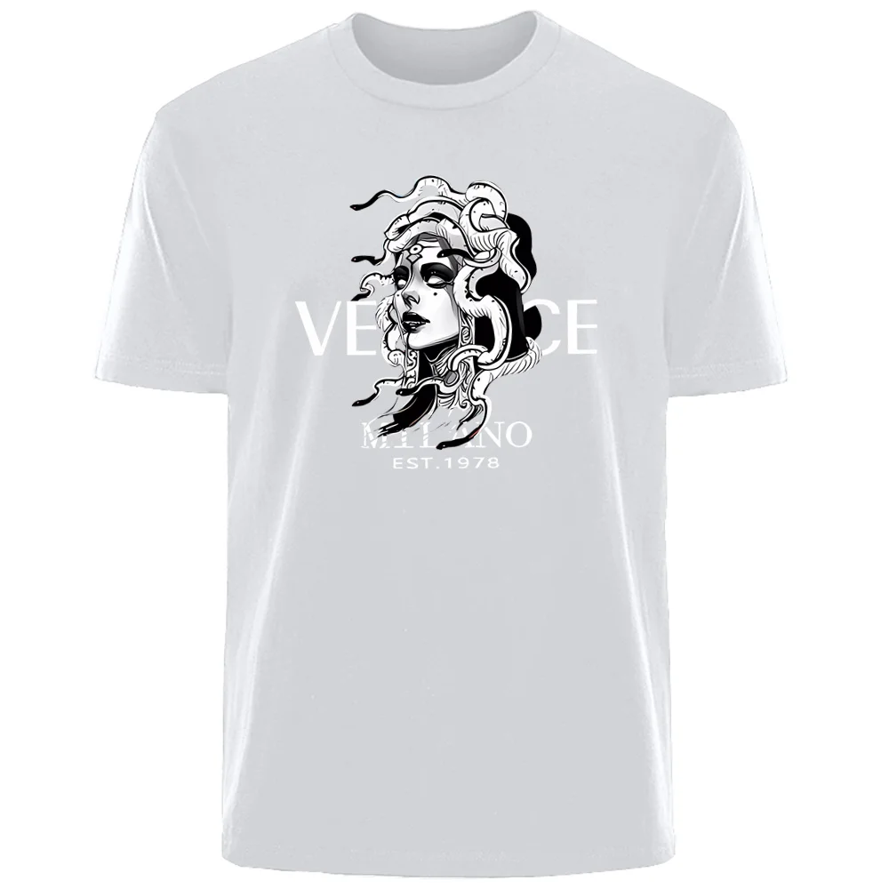 Summer high quality men 100% cotton arrogant beautiful Medusa print comfortable casual T-shirt men outdoor street wear