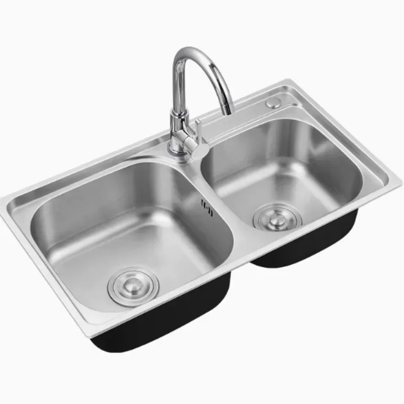 

Kitchen Sink, Double Basin Thickened, 304 Stainless Steel Vegetable Wash Basin, 84 * 43 * 20cm, with Knife Holder and Faucet