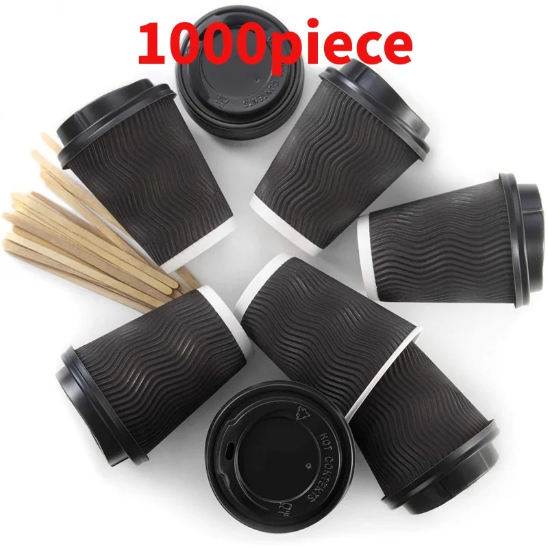 

10 00piece. custom. corrugated paper cups hotel use disposable 8oz 12oz 16oz ripple Wall coffee cup beverage packaging with lid