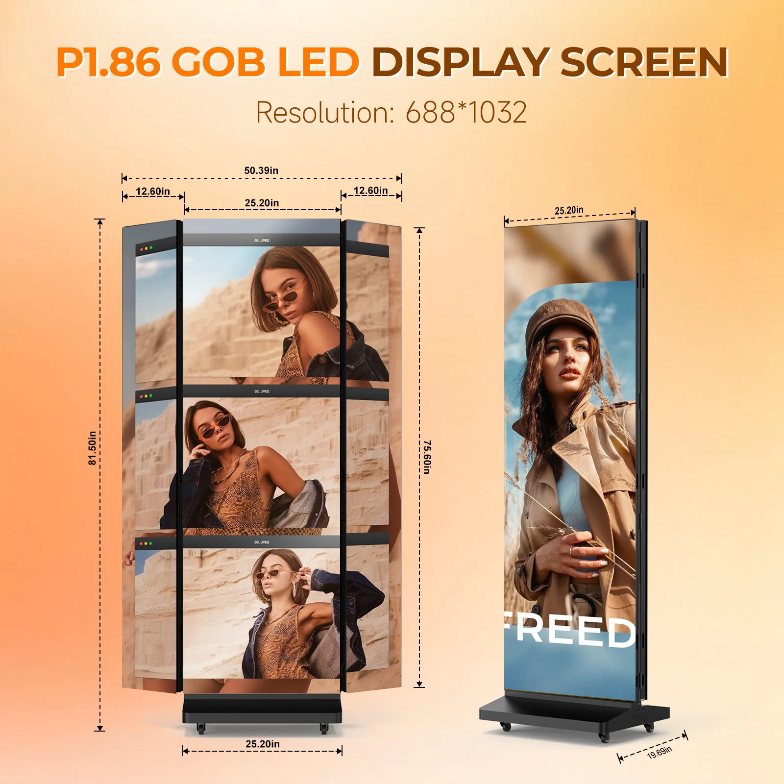 MWE Ultra Slim Tri-foldable LED Digital Poster Screen Stand P1.53/P1.86 3-in-1 Mobile Ad Display Indoor Hotel/Mall/Exhibition