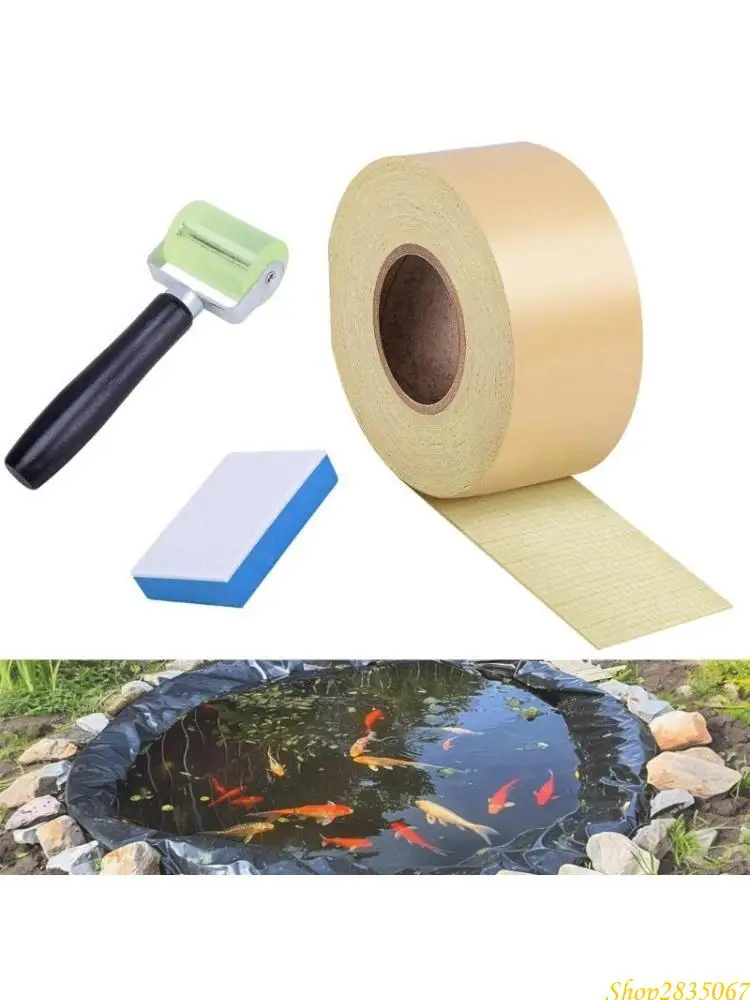 

Pond Liner Seam Tape Double Sided Butyl Rubber Tape Kits Waterproof Seam Tape Sponge Roller Adhesive Patches Repair 831F