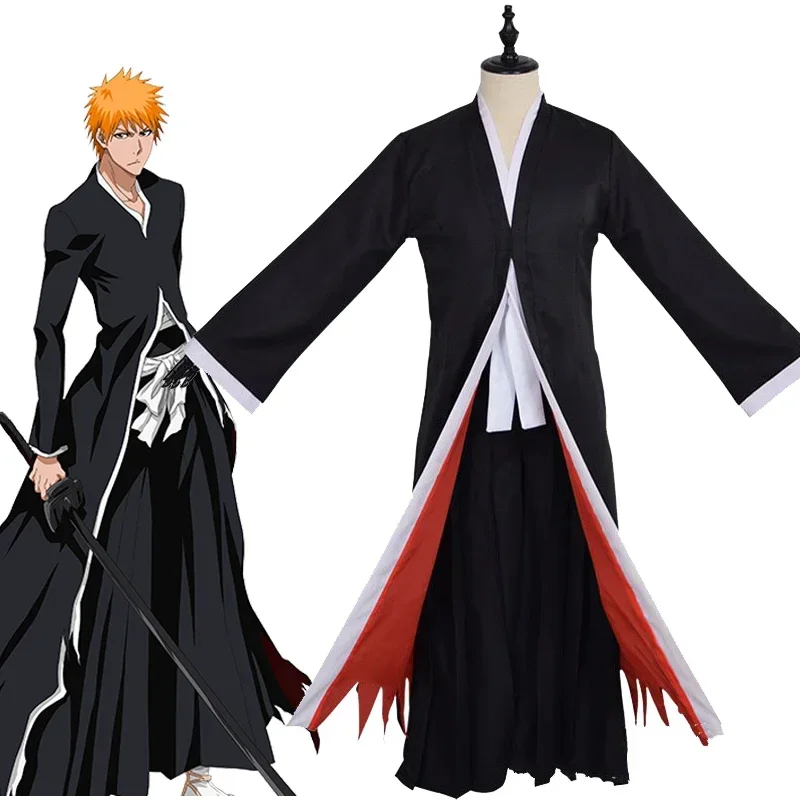 

CosplayAnime Bleach Cosplay Kurosaki Ichigo Costume Black Cape Pants Japanese Kimono Uniform Set Carnival Halloween Party Suit W