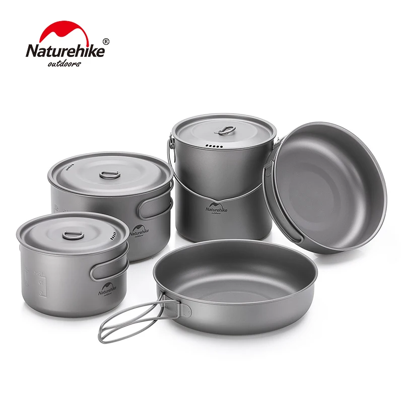 

Naturehike Lightweight High Strength Titanium Cookware Outdoor Camping Pot Portable Frying Pan Self-cleaning Function