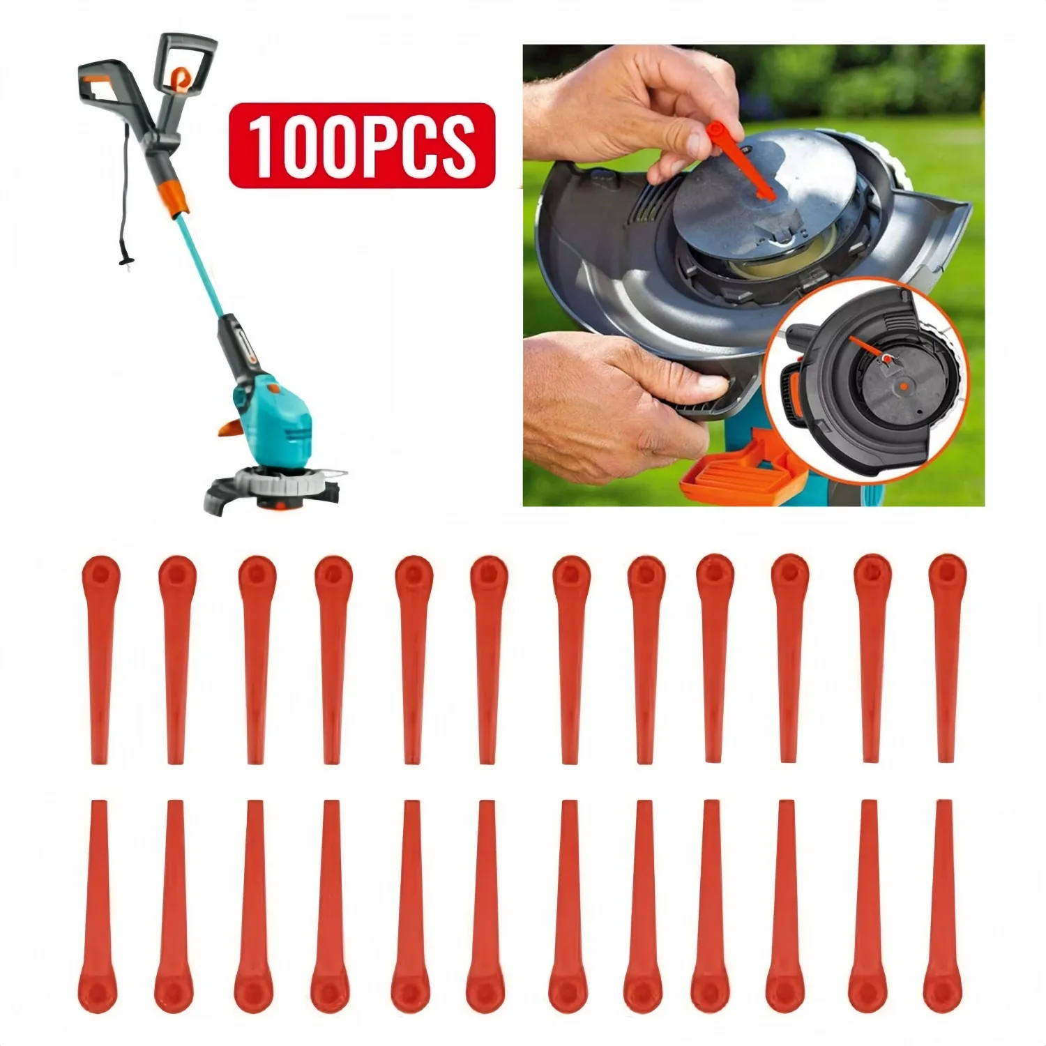 100Pcs 7mm Plastic Blades Cutter for EasyCut Li-18/23R ComfortCut Li-18/23 R Cordless Strimmer Trimmer Lawn Mower Replacements