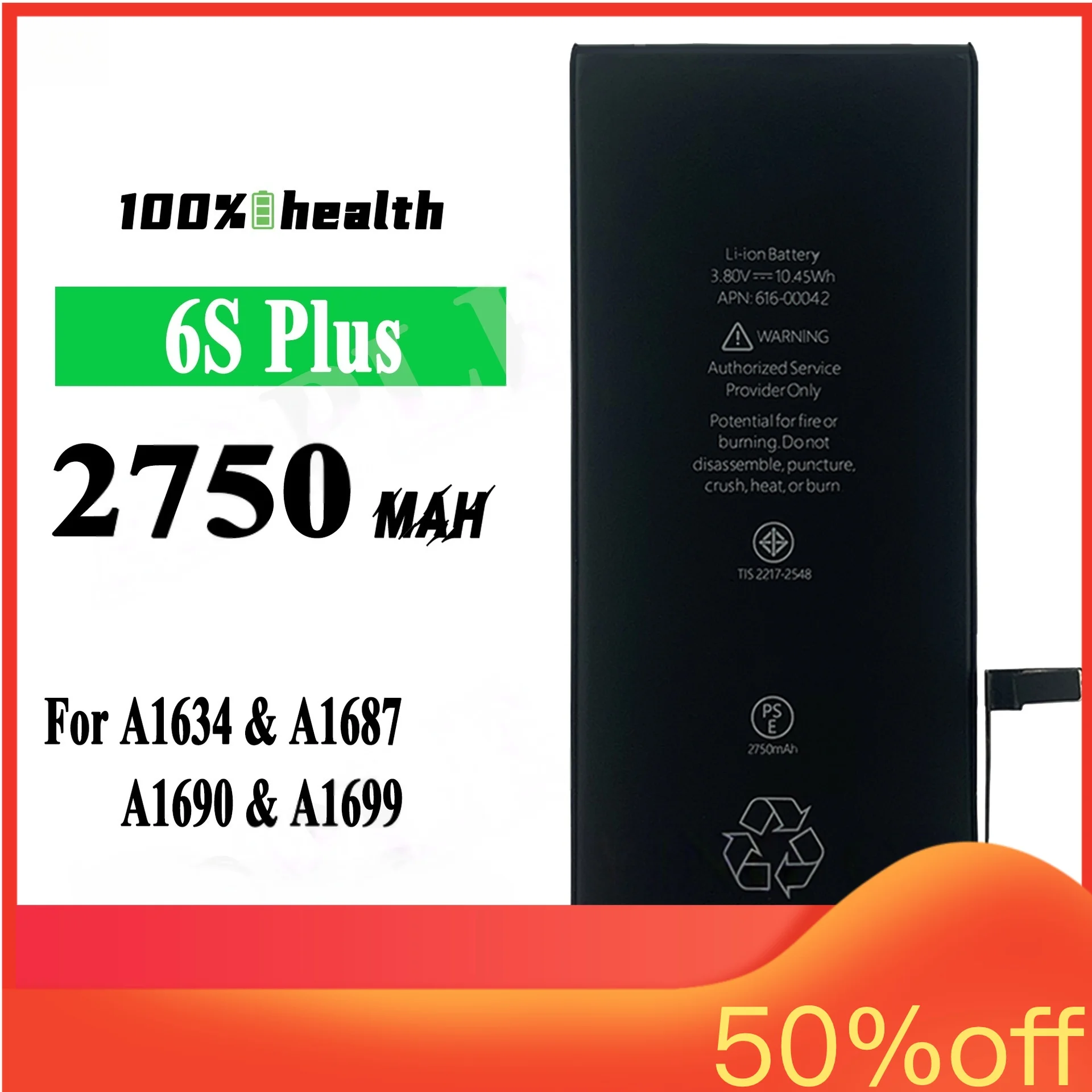 Аккумулятор для iPhone 6S Plus 2750 мАч, для Apple A1634 A1687 A1690 A1699, литиевая батарея большой емкости, высокое качество