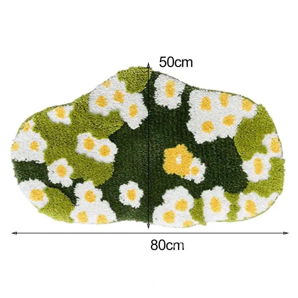 Anti-slip Mat Cozy Moss Bathroom Decor Thick Non-slip Bathroom Rug with Cartoon Flower Print Soft Absorbent Moss for Shower