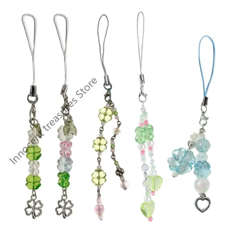

3XUA Handmade Clovers Beaded Cellphone Charm Colorful Keyring Pendant Cellphone Chain