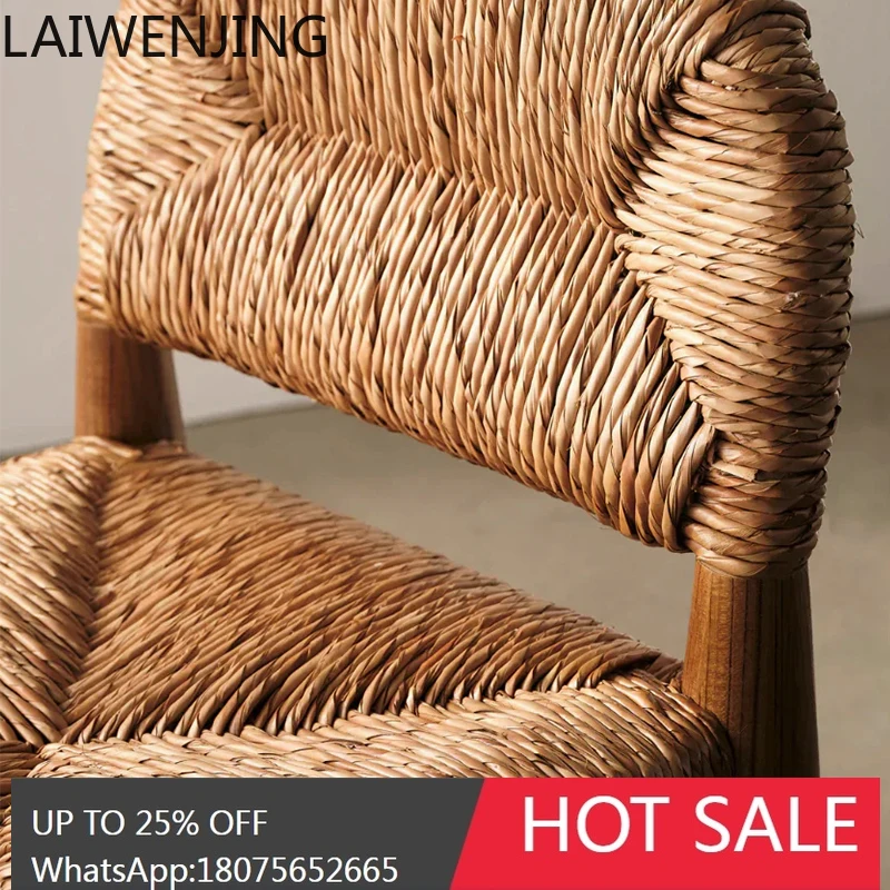 كرسي منسوج بحبل عتيق كرسي فردي للترفيه من الخشب الصلب مع مسند ظهر #4