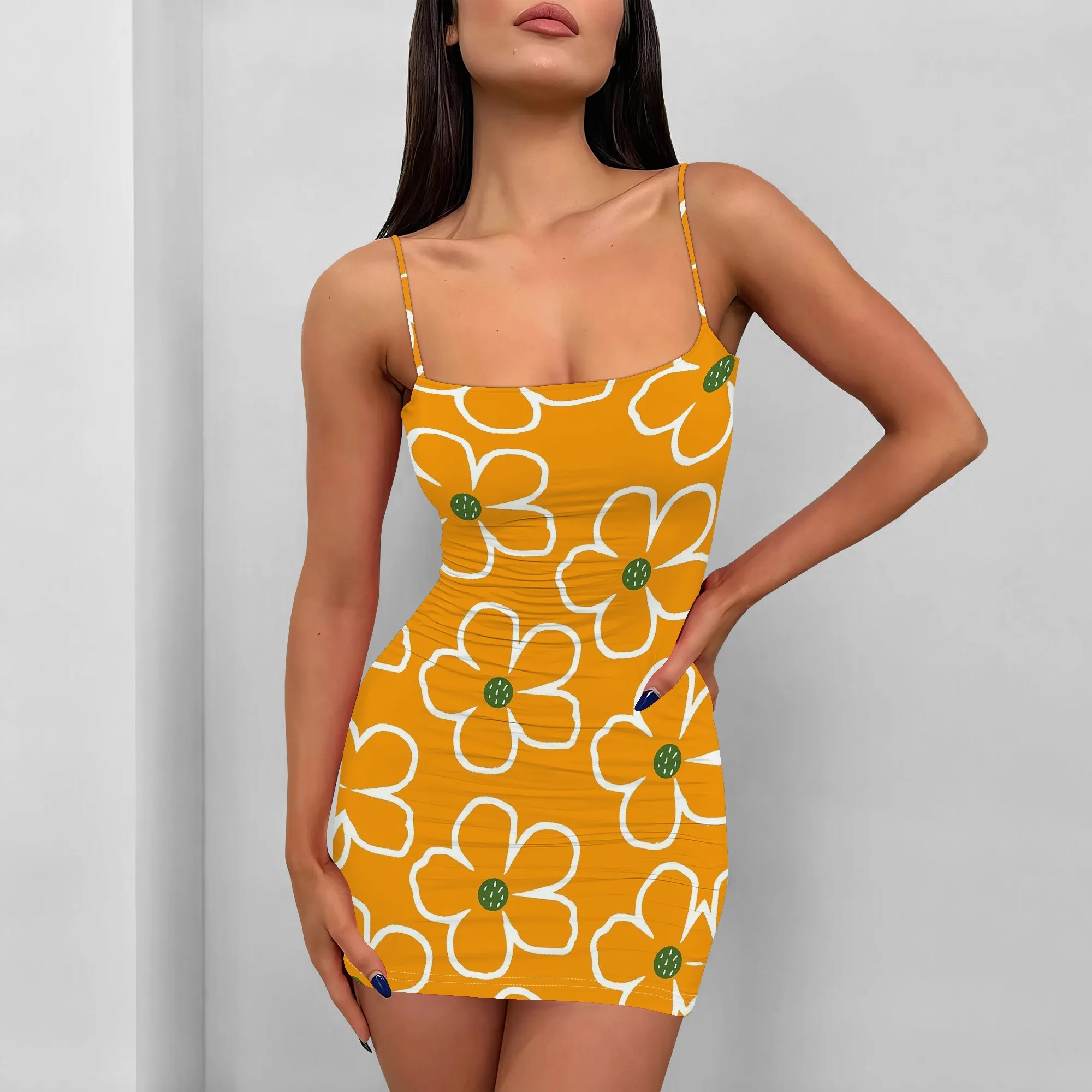 

Daisy Floral Print Mini Dress Women Sexy Spaghetti Strap Bodycon Summer Party Dress 2025