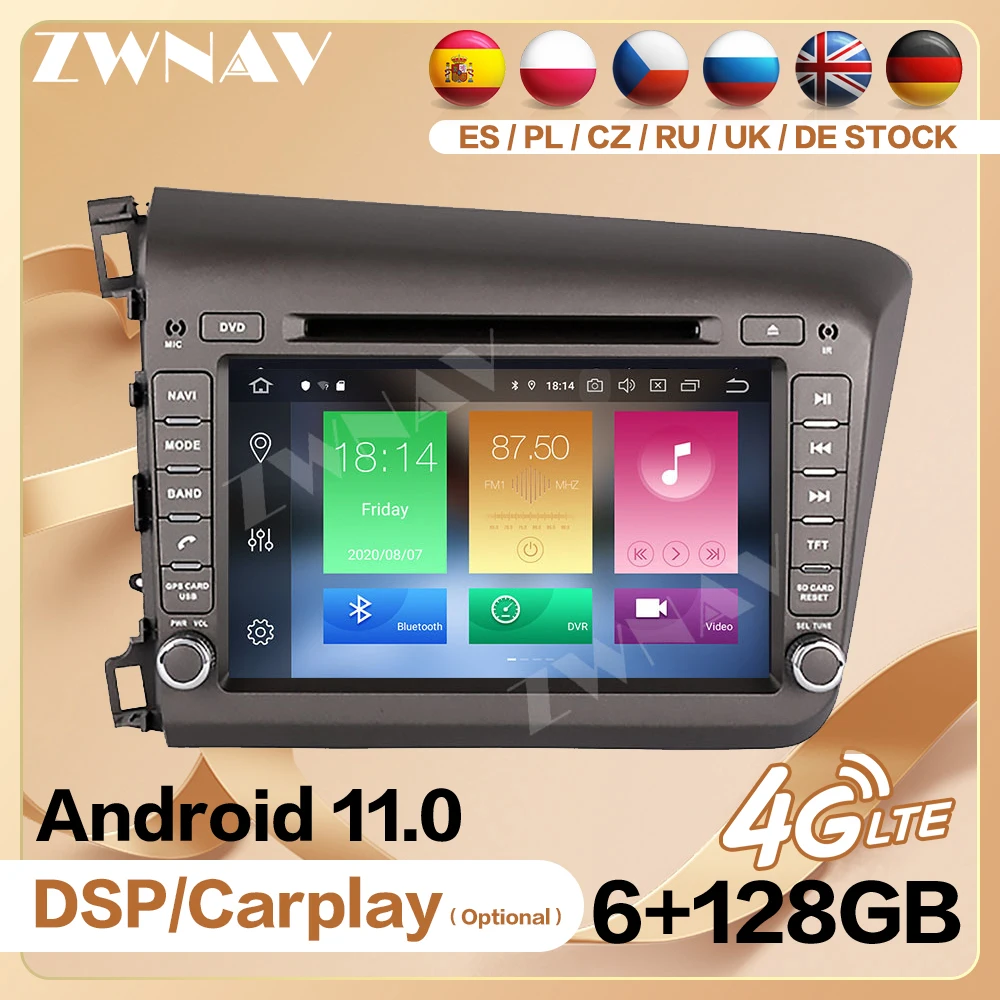 2 din 2012 2013 2014 2015 2016 2017+ For Honda Civic Android player Auto video audio Radio GPS navigation head unit auto stereo