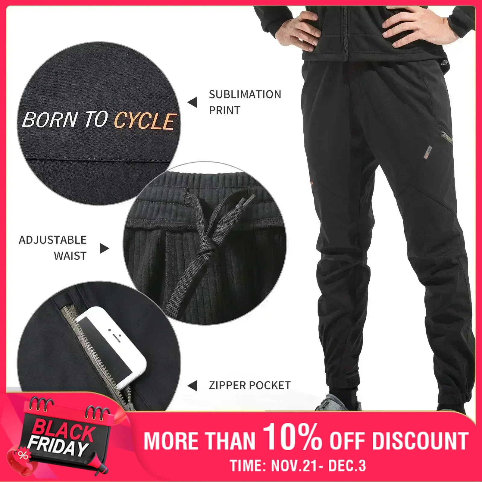 Santic Winter Cycling Pants Men Warm Windproof Road Bicycle Trousers Adjust Waist Cycling Pant Reflective No Padded Gym Clothing