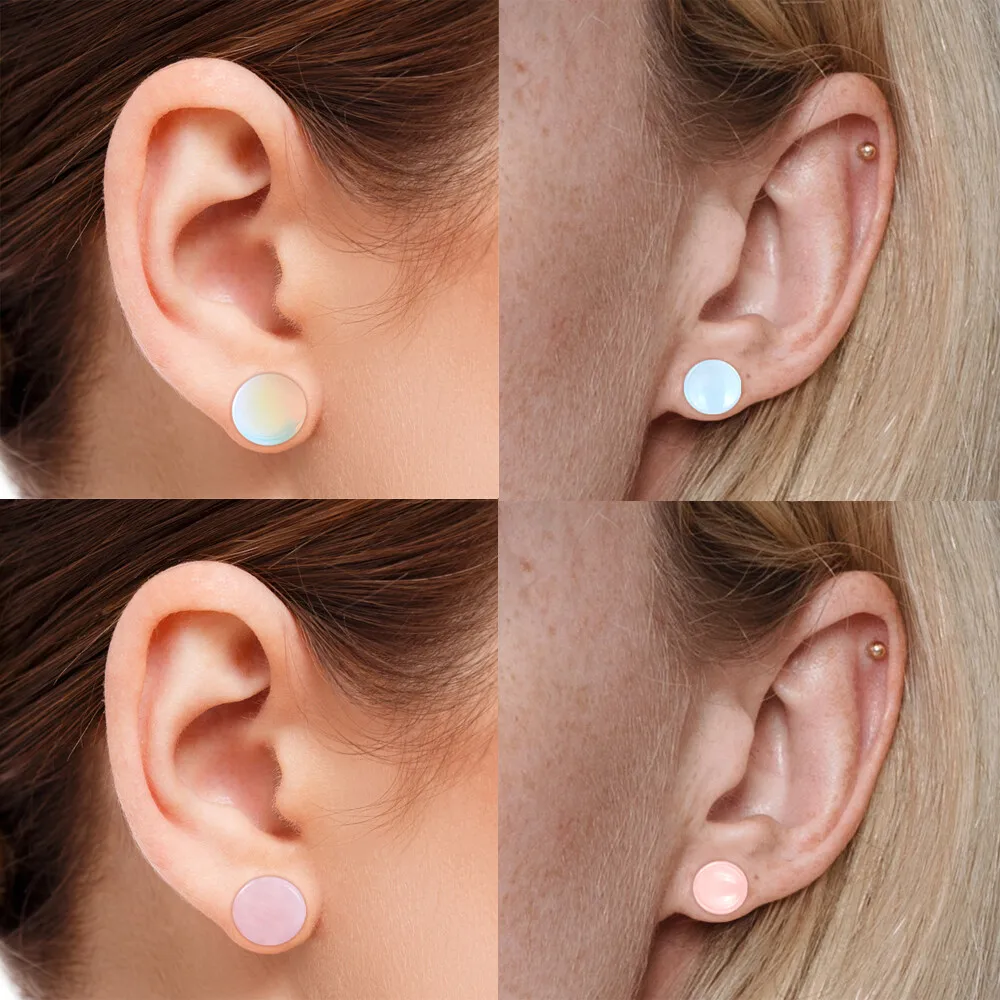 1/2 Paar Ohrmessgeräte Plugs-Natürlicher Rosenquarz Opalit Sattel Ohr Expander Keil Ohr Tunnel Piercing Körperschmuck – Detail 6