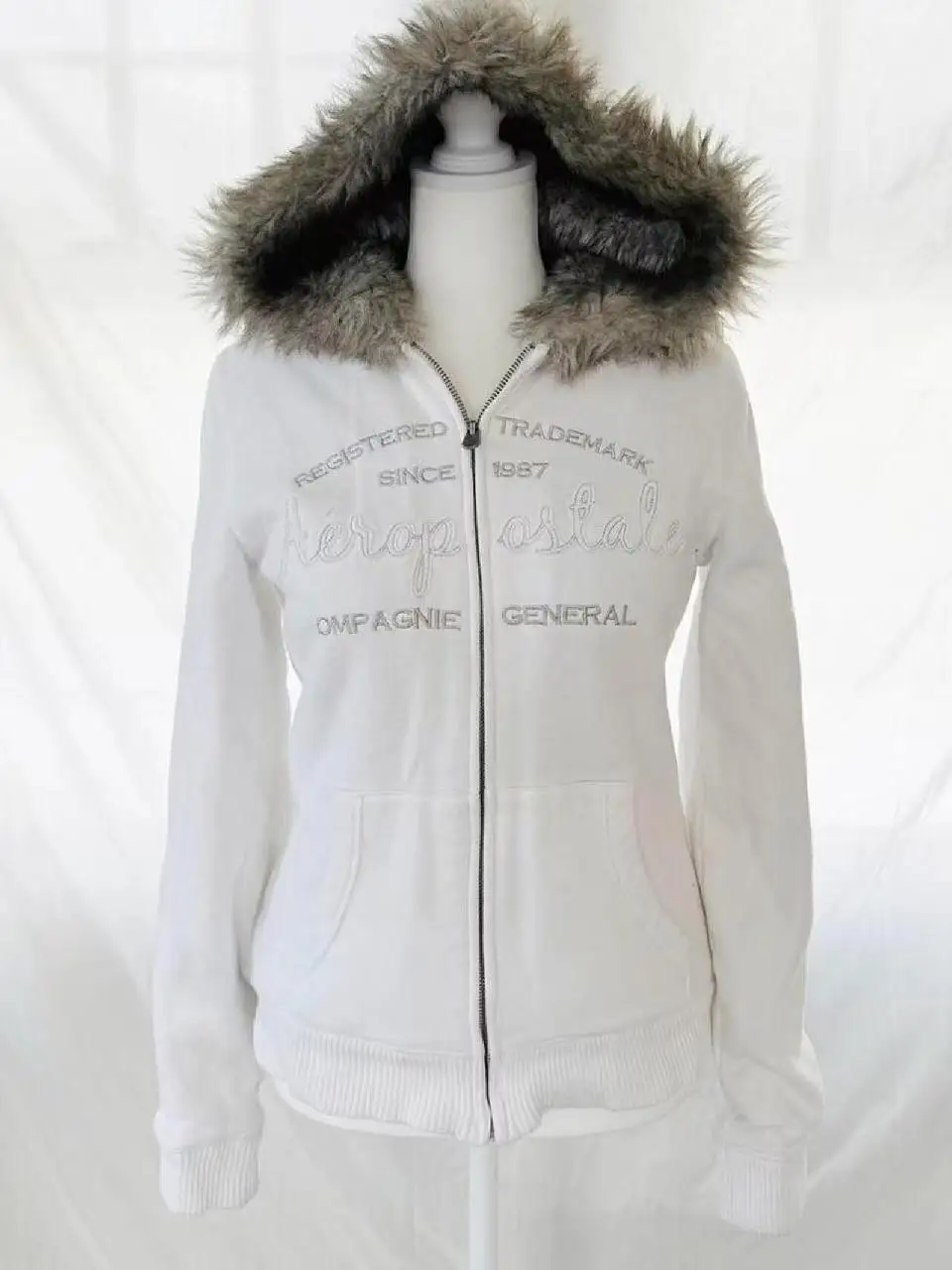 American Retro Y2K Harajuku Women's Faux Fur Collar Jacket White Letter Street Hooded Jacket Women's Printed Zipper Sweatshirt