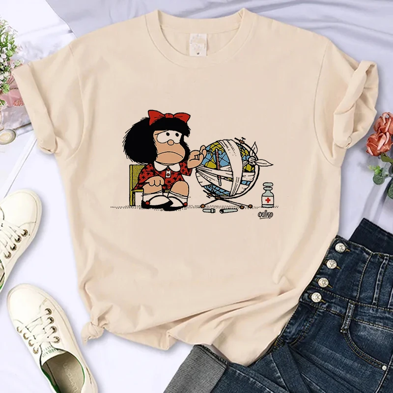 Cute Mafalda Print Y2k Shirt 90s Harajuku Tshirt donna uomo Funny Mange T Shirt Graphic Ulzzang T-Shirt Kwaii estetica Tees top