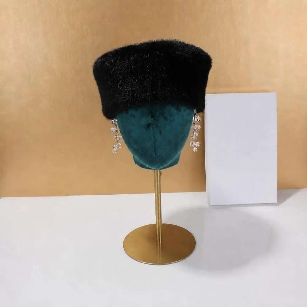 New Faux Mink Fur Pillbox Hat Texture Warm Beret Hat Flat Top Versatile Winter Cap Winter Wear