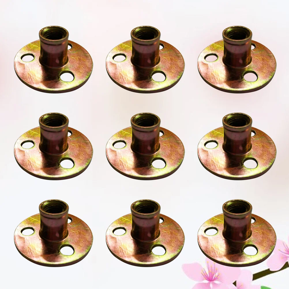 

10pcs M8 Rivet Nuts 3 Screw Holes Round Base Tee Nut For Furniture Diy Projects High Strength Flat Head Pull