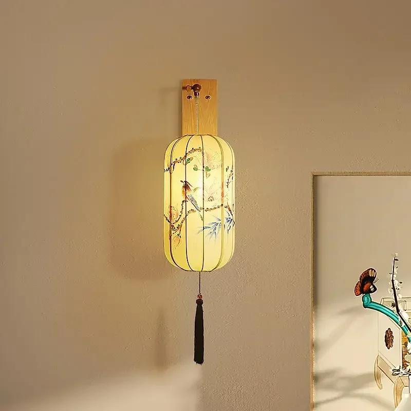 

For New Chinese single hanging hand-painted retro creative bedroom bedside lamp Chinese style study aisle lantern bedroom chande
