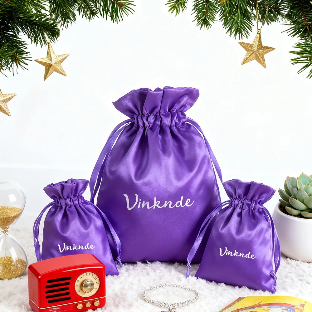 50 قطعة شعار مخصص الأرجواني مجوهرات الساتان الرباط حقيبة الحقيبة الحرير حلقة أقراط قلادة سوار كيس التخزين هدية الزفاف كيس #1