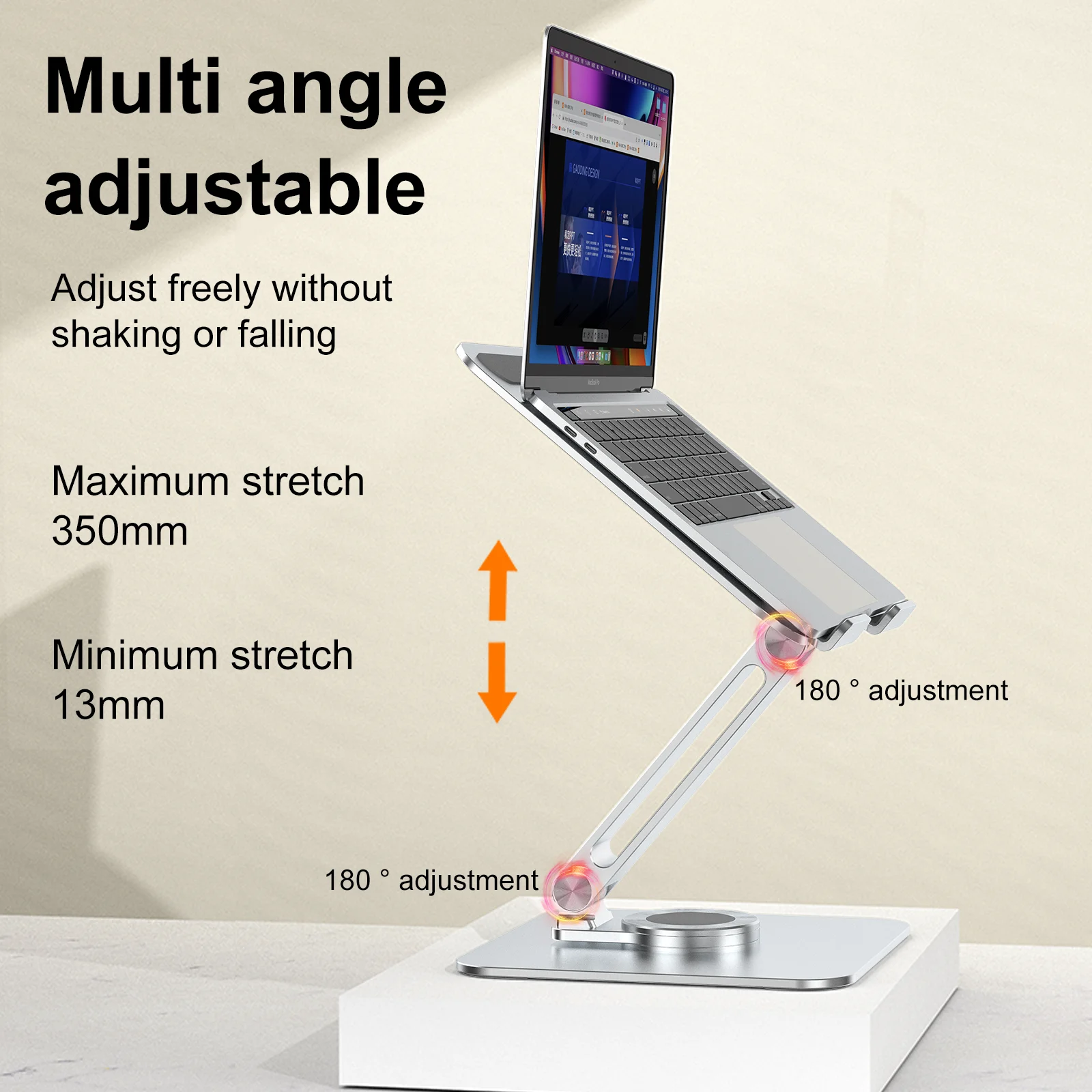 Premium Aluminum Laptop Stand: 360° Adjustable Rotation & Anti-Slip Silicone Base for Ergonomic Workspace Stability  - Image 3
