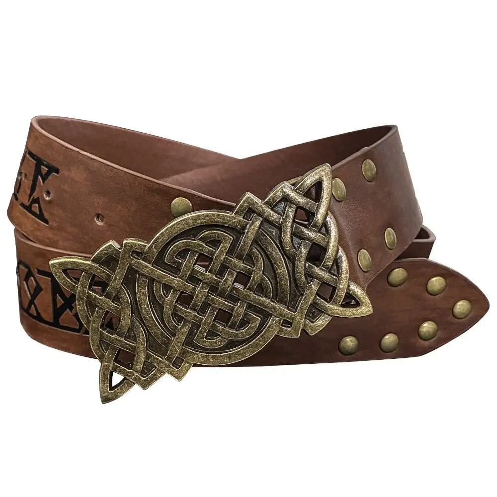 

Retro Embossed Viking Renaissance Buckle Belt PU Knight Celtic Belt Printing Leather Medieval Waistband Photo Pros