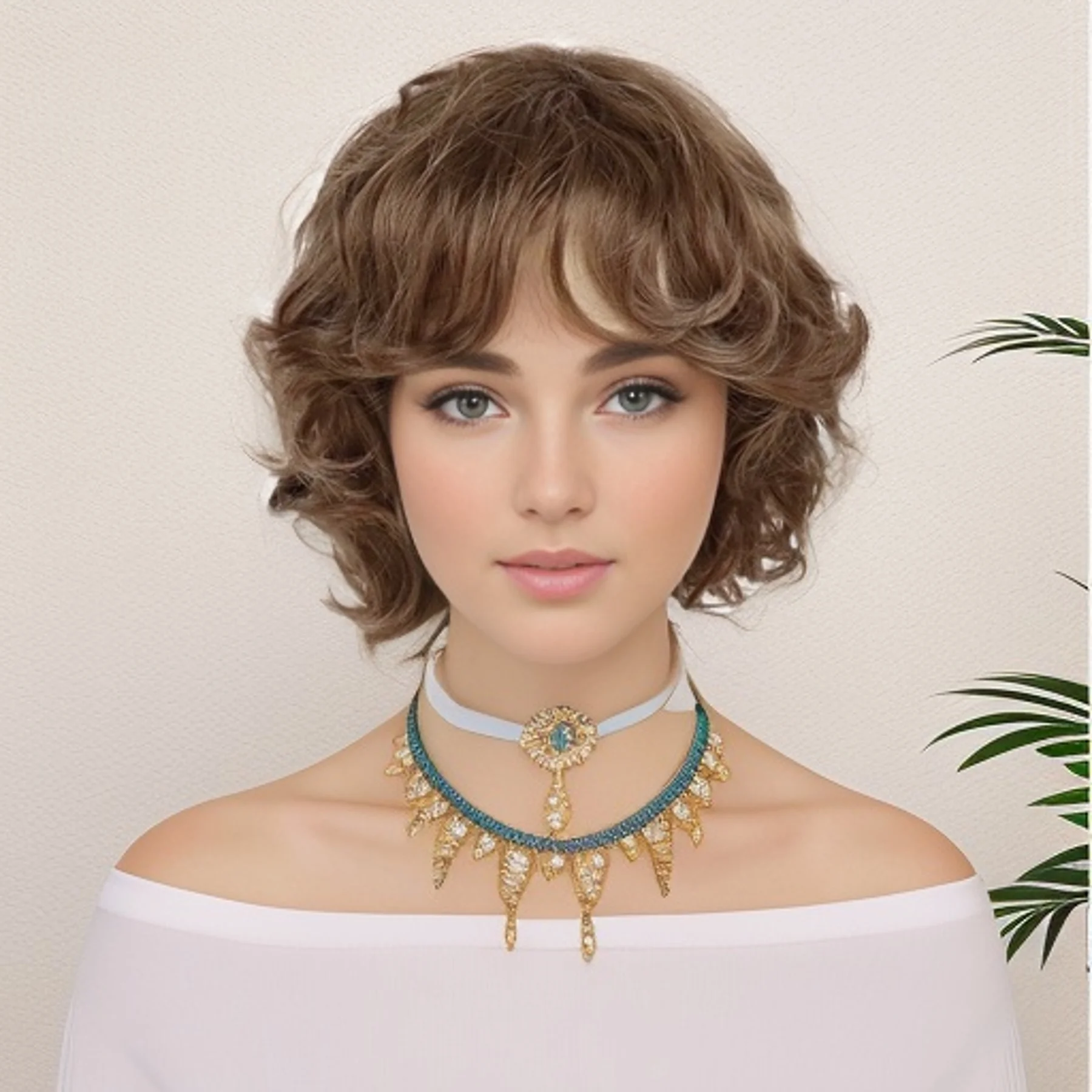 Synthetic Hair Curly Short Wigs for Women Brown Wig with Bangs Natural Hairstyles Mommy Wig Short Fluffy Wigs for Christmas Gift