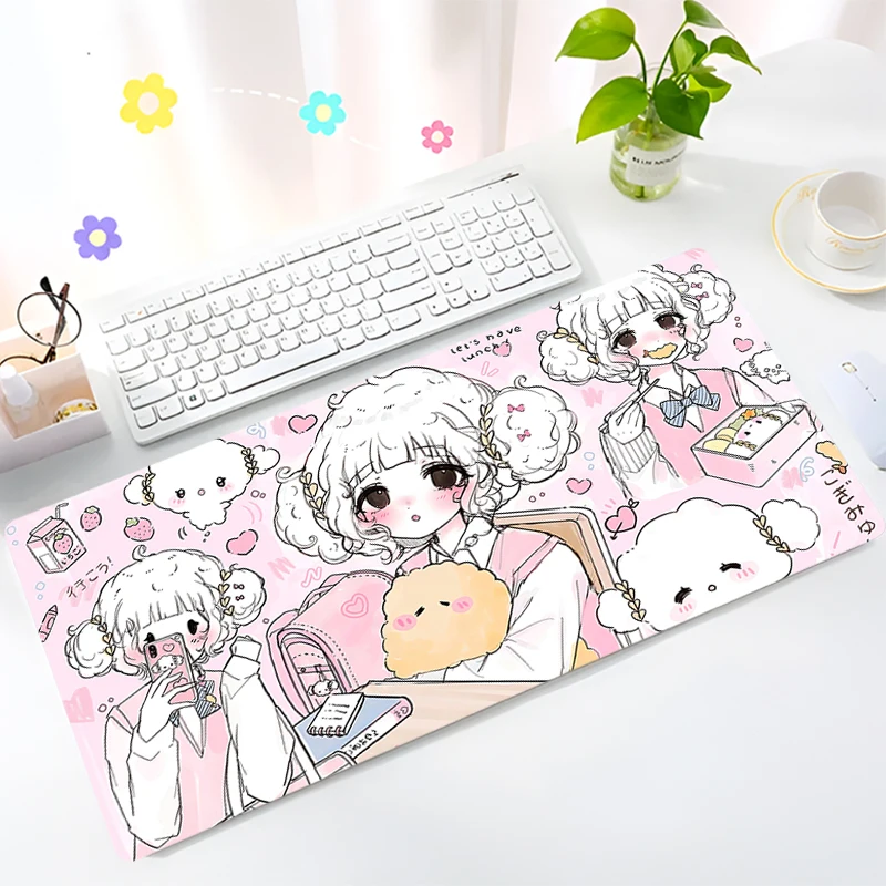 Pink Illustration Anime Girl Mouse Pad Laptop Nurse Outfit Cat Ear Gaming Keyboard Rug PC Kawaii Gamer Cabinet Desk Mat Mousepad