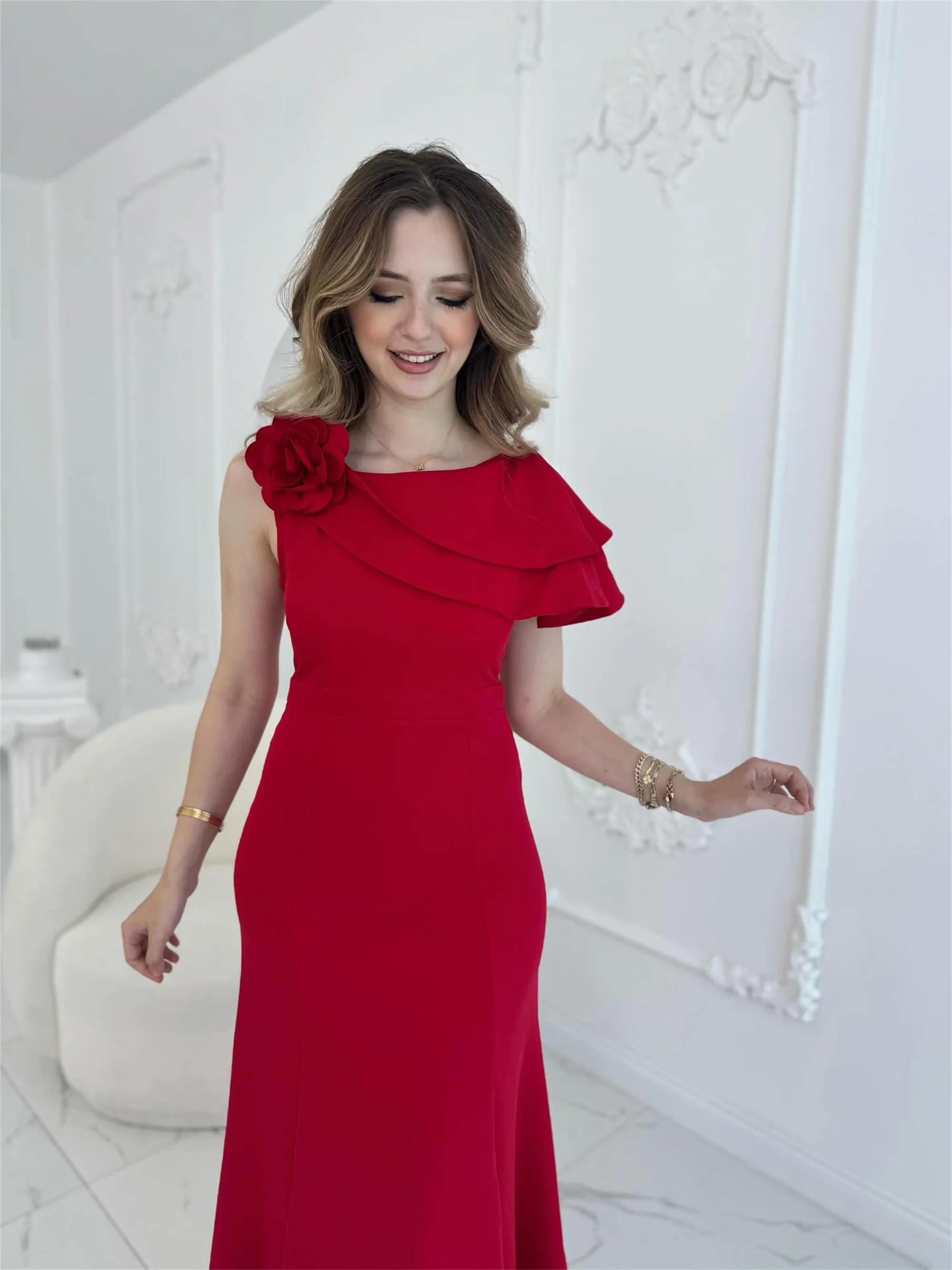 Vestidos de fiesta de alfombra roja Retro, vestido de fiesta de Gala ajustado clásico de alta calidad, vestido de noche de boda con flores, personalizado EVON BRIDAL