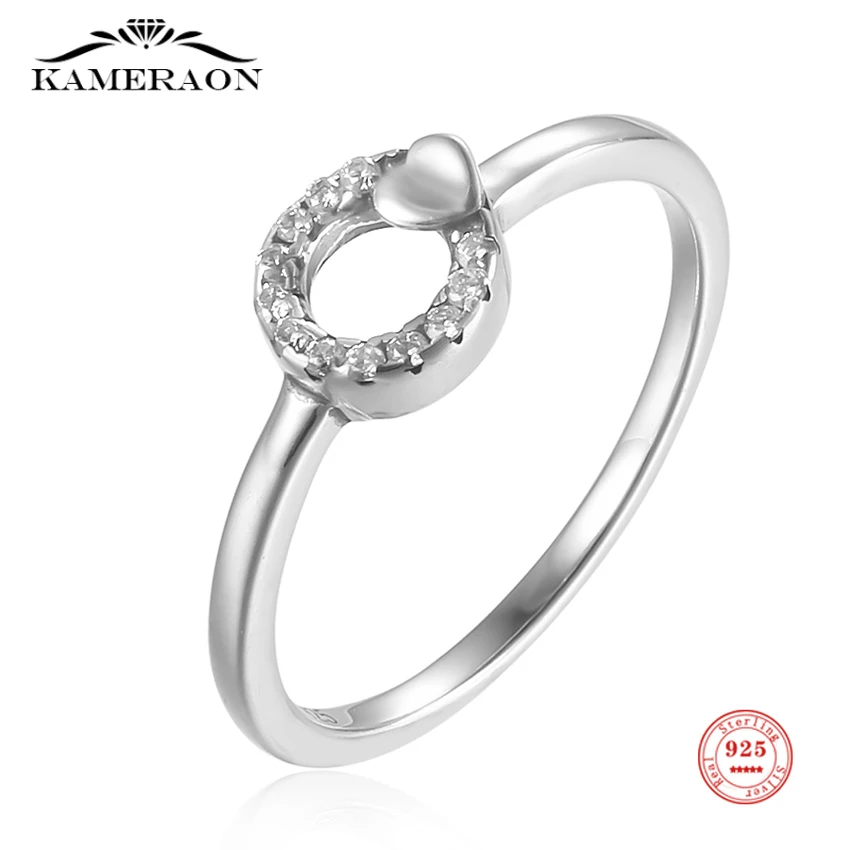 Classic Round Rings with Lovely Heart for Women, 100% 925 Sterling Silver, Charm Fashion, Engagement, Fine Jewelry, Gifts