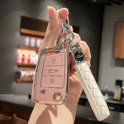 Car Key Case Cover Key Holder with Keychain for VW Volkswagen Golf 7 MK7 Tiguan MK2 For SEAT Ateca Leon FR 2 Ibiza For Skoda