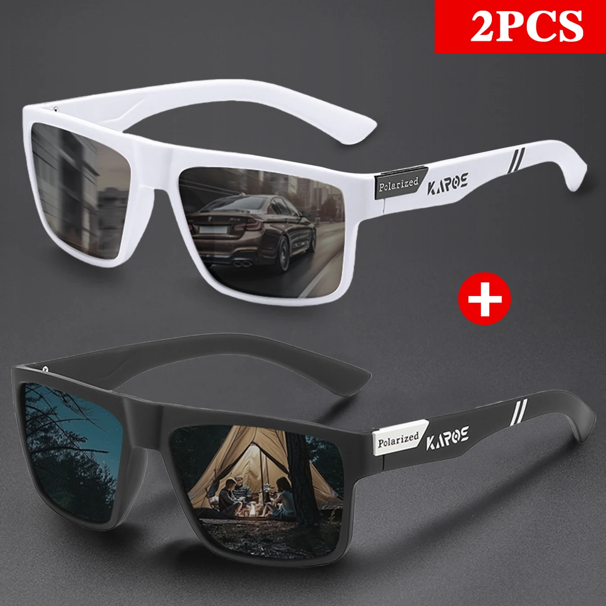 KAROS 2PCS Gafas de sol deportivas polarizadas cuadradas retro ligeras UV400 para pescar y conducir gafas unisex vintage para exteriores