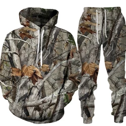 Lente Herfst Bladeren Camouflage 3D Hoodies Vrouwen Man Trainingspak Outdoor Sportwear Mannen Kleding Past Oversized Hoodie Broek Set