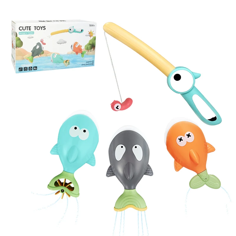 Magnetic Fishing Toy Floating Water Toy Cartoon Fishing Bath Game Shark Bathroom Toy  Summer Pool Bathtub Toys for 18months Baby