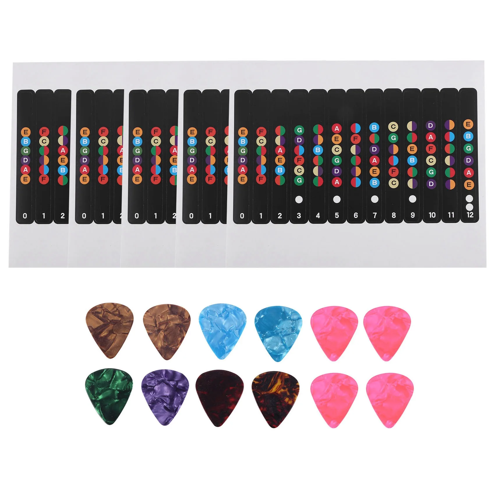 5Pcs Guitar Stickers Guitar Fretboard Stickers Guitar Note Stickers with 12 Pcs Guitar Picks for Beginners Learner